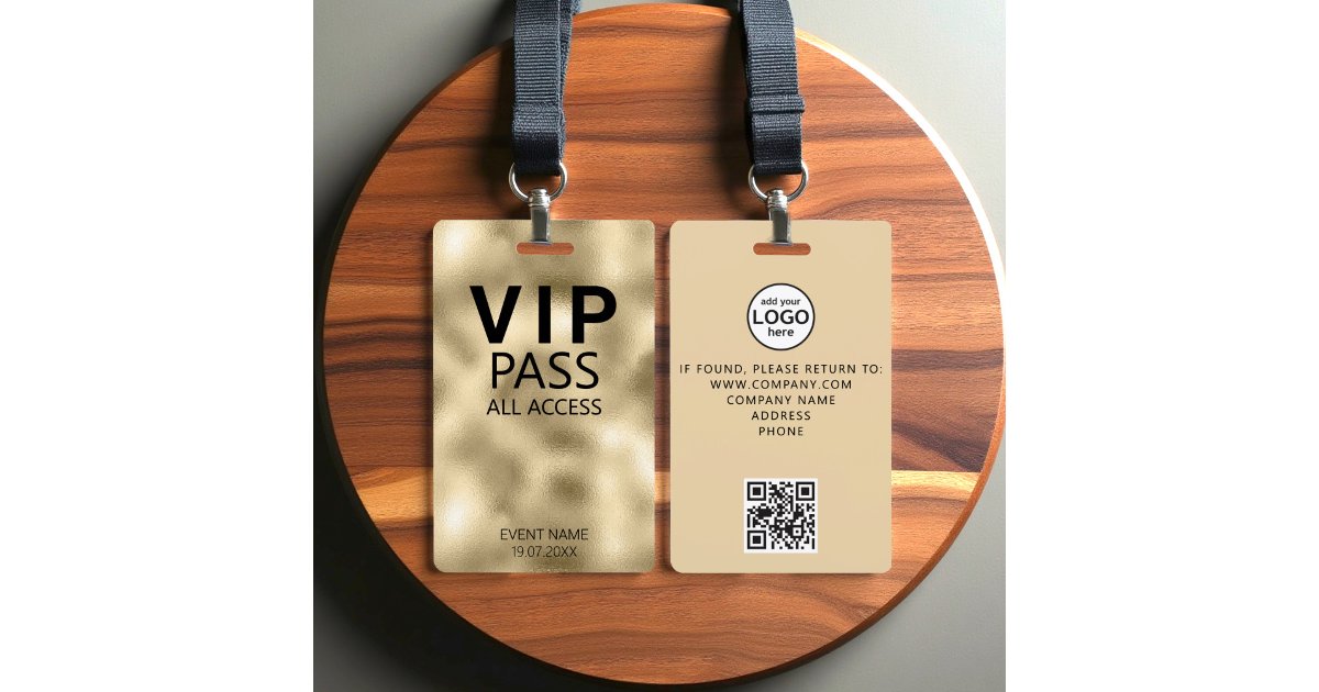Vip Qr Codes Scan Custom VIP All Access QR Code Event Gold Foil ID Badge | Zazzle