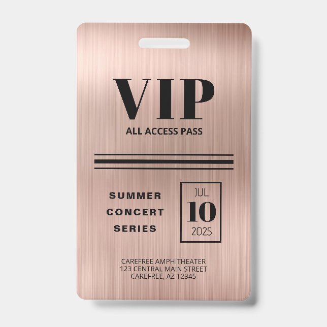 Custom VIP All Access Rose Gold ID Badge (Front)