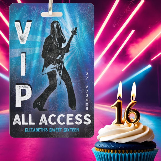 Custom VIP All Access Sweet Sixteen ID Badge (Custom VIP ALL ACCESS Pass for a sweet sixteen birthday party celebration. Modern and fun.)