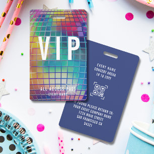 Custom VIP Concert All Access Pass QR Code Disco ID Badge