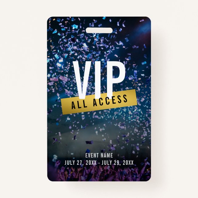 Custom VIP Gold All Access Concert Badge ID Badge (Front)