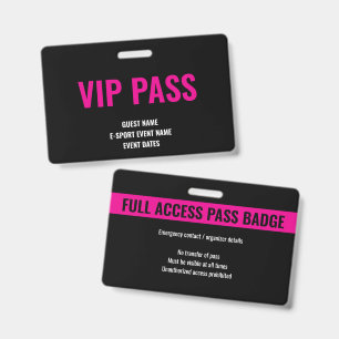 Custom VIP Guest Minimalist E-Sport Event Pink ID Badge