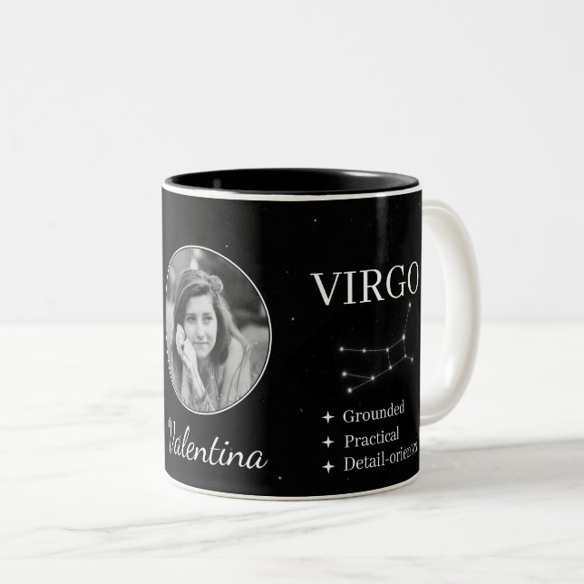 Custom Virgo Zodiac Mug with Name & Traits (Front Right)