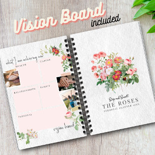 Custom Vision Board Modern Script Floral Roses Notebook