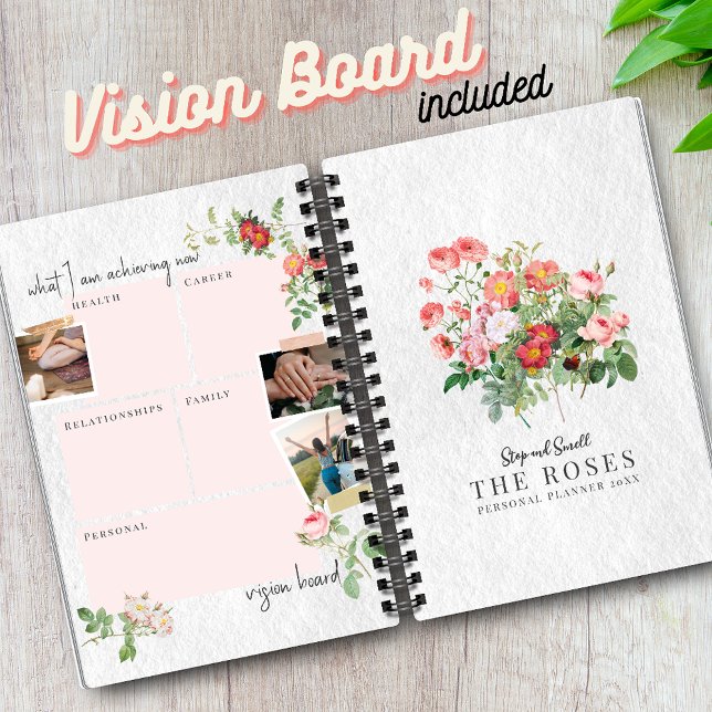 Custom Vision Board Modern Script Floral Roses Notebook (Creator Uploaded)