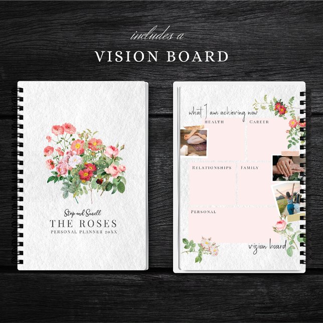 Custom Vision Board Modern Script Floral Roses Notebook (Creator Uploaded)