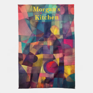 Custom Vivid Abstract Geometric Art Tea Towel