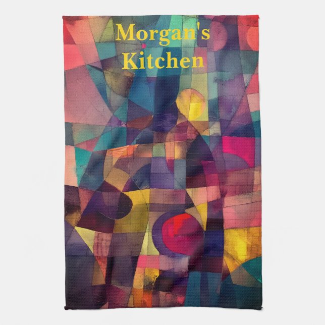 Custom Vivid Abstract Geometric Art  Tea Towel (Vertical)