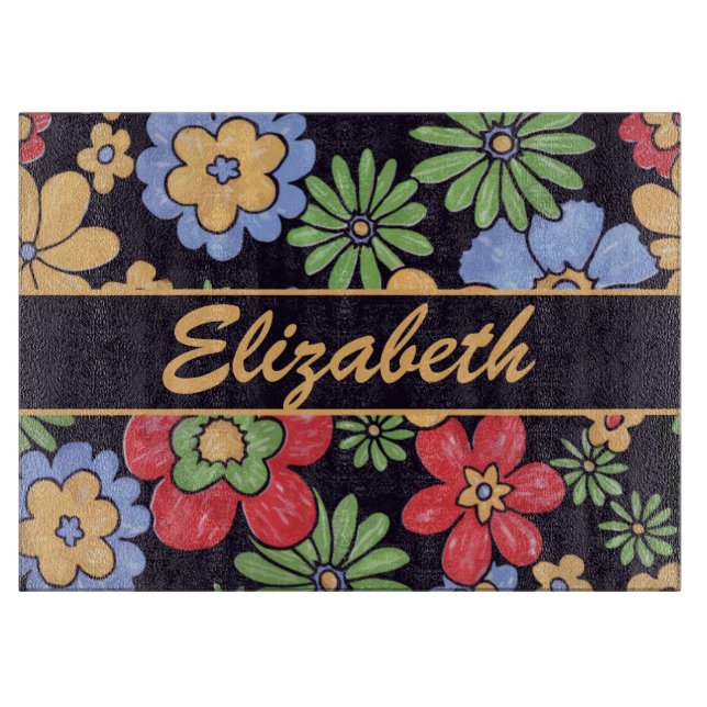 Custom Vivid Colourful Flowers to Personalise Cutting Board (Front)