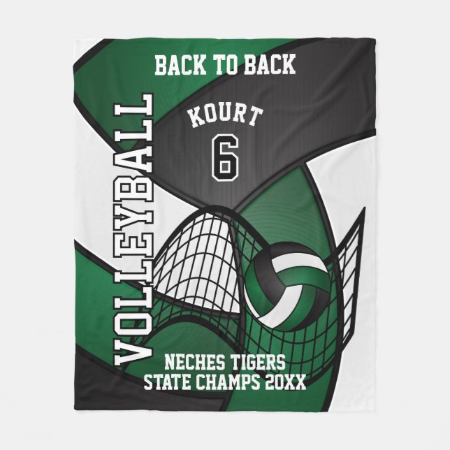Custom 🏐 Volleyball  - Dark Green, White & Black Fleece Blanket (Front)