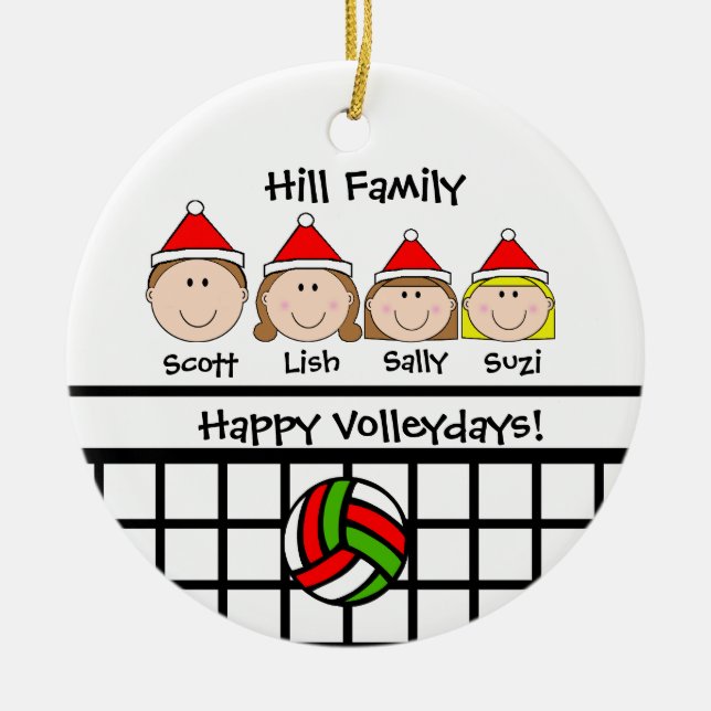 Custom Volleyball Family Holiday Ornament (Front)