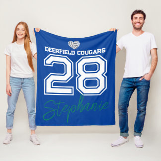 Custom Volleyball Name Number School  Fleece Blanket
