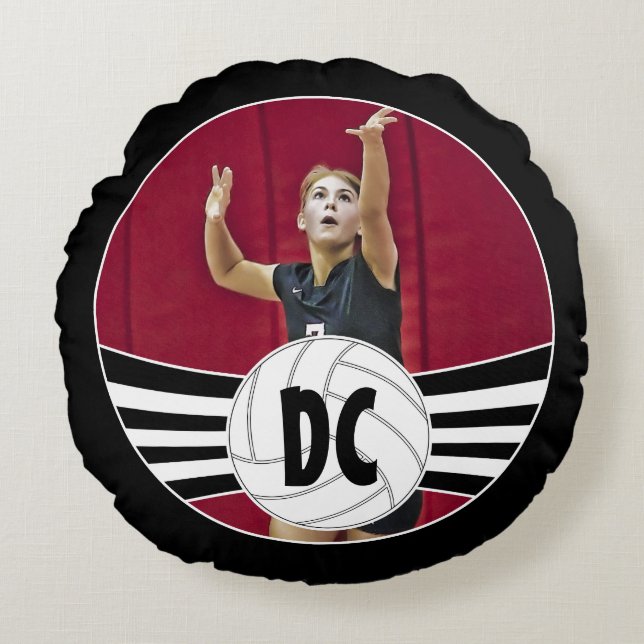 Custom Volleyball Photo & Initials / Jersey Number Round Cushion (Front)