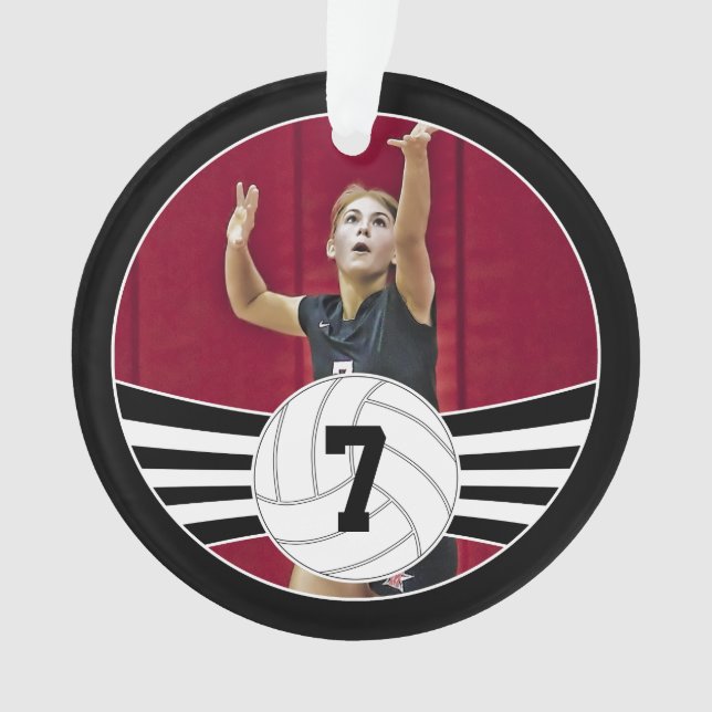 Custom Volleyball Photo & Text Christmas Ornament (Front)