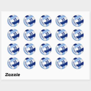 custom volleyball player name blue white classic round sticker