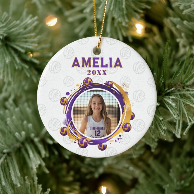 Custom Volleyball Player Photo Christmas Ceramic Ornament (Tree)