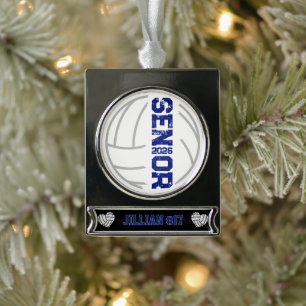 Custom Volleyball Player Senior Year Distressed Silver Plated Banner Ornament