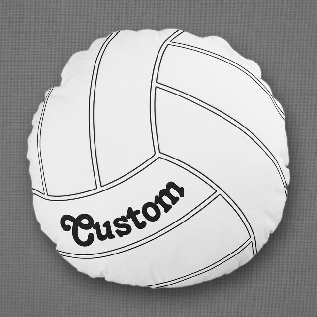 Custom Volleyball Round Decorative Throw Pillow (Round volleyball pillow with custom team name, player name or text.)