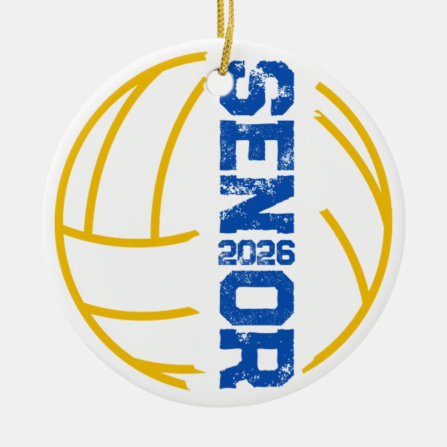 Custom Volleyball Senior Year Distressed Number Ceramic Ornament (Front)