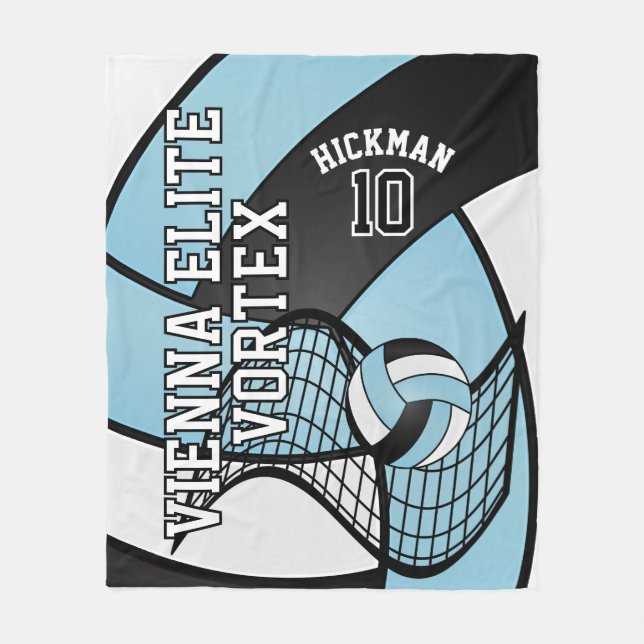 Custom Volleyball Sport in Sky Blue, White & Black Fleece Blanket (Front)