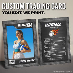 Custom Volleyball Trading Card, Black Graphite Calling Card