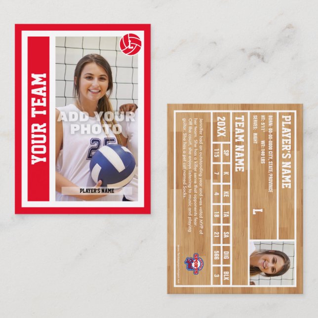 Custom Volleyball Trading Card (Red) (Front/Back)