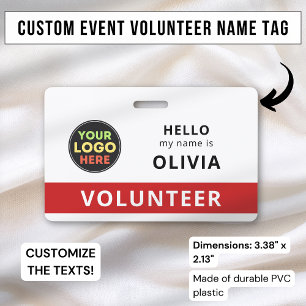 Custom Volunteer Badge Clip Event Name Tag Logo ID Badge