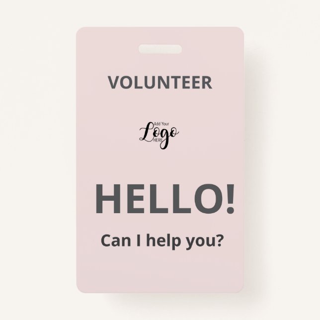 Custom Volunteer - Blush pass charity logo lanyard ID Badge (Front)