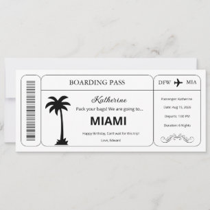 Custom Voucher, Miami Trip Boarding Pass Ticket Invitation