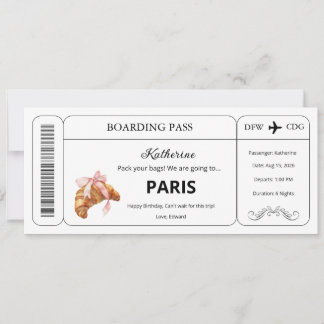 Custom Voucher, Paris Trip Boarding Pass Ticket Invitation