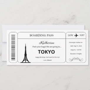 Custom Voucher, Tokyo Trip Boarding Pass Ticket Invitation