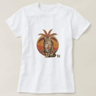 Custom "W" Embroidered Cat & Palm Tree Sunset  T-Shirt