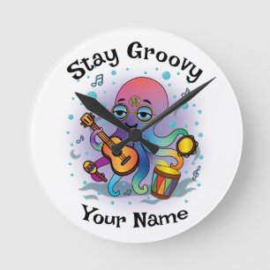 Custom Wall Clock   Retro Octopus   Name & Text