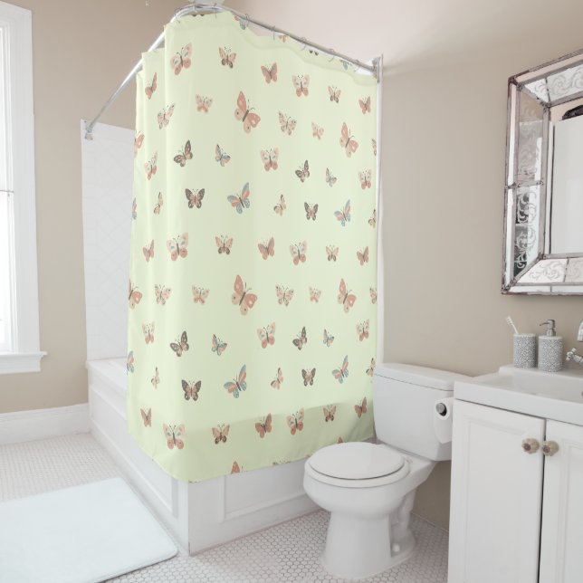Custom Warm Colour Butterfly Pattern Shower Curtai Curtain (In Situ)