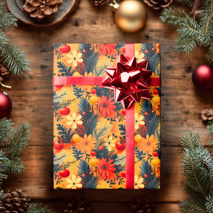 Custom Warm Floral and Pine Christmas Wrap Wrapping Paper