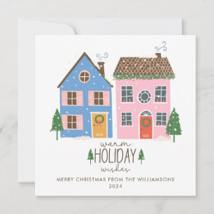 Custom Warm Holiday Wishes Cosy Winter Village Card