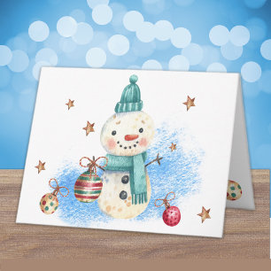 Custom Warm Winter Wishes Snowman Merry Christmas Card