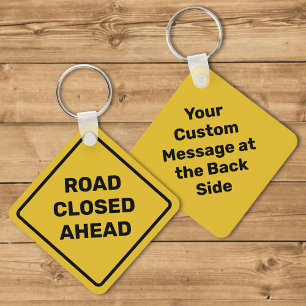 Custom Warning Diamond Sign Key Ring