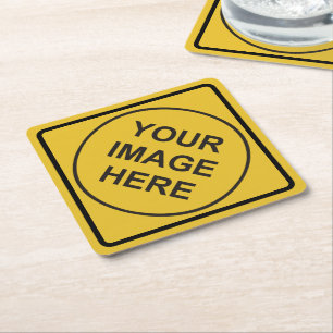 Custom Warning Diamond Sign Square Paper Coaster