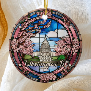 Custom Washington DC Dated Cherry Blossom  Ceramic Ornament