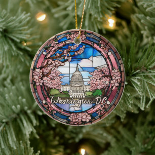 Custom Washington DC Dated Cherry Blossom  Ceramic Ornament