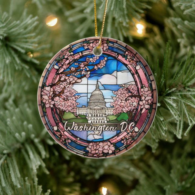 Custom Washington DC Dated Cherry Blossom  Ceramic Ornament (Tree)