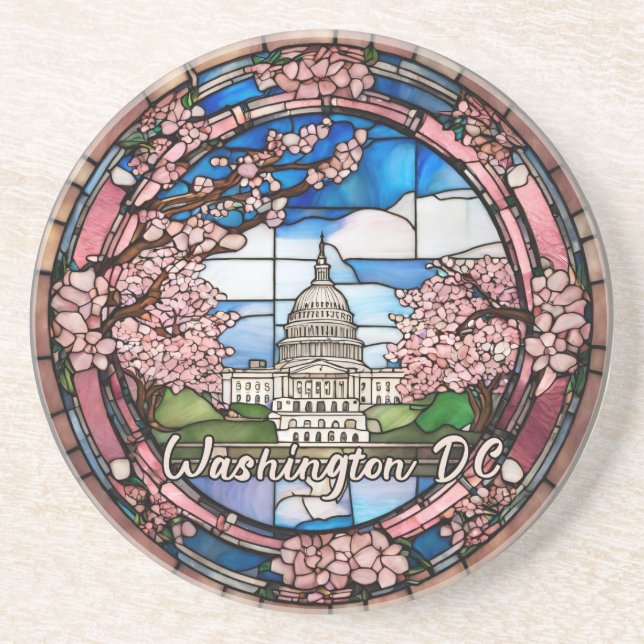 Custom Washington DC Dated Cherry Blossom  Coaster (Front)