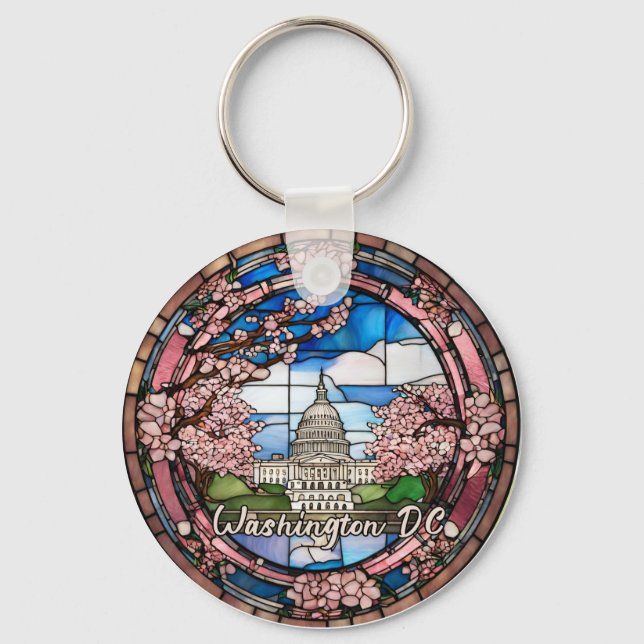 Custom Washington DC Dated Cherry Blossom  Key Ring (Front)