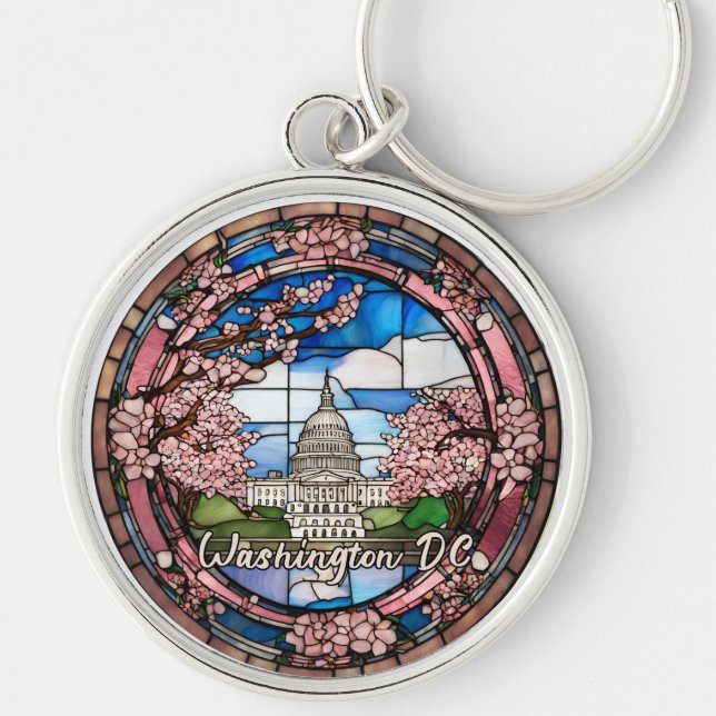 Custom Washington DC Dated Cherry Blossom  Key Ring (Front)