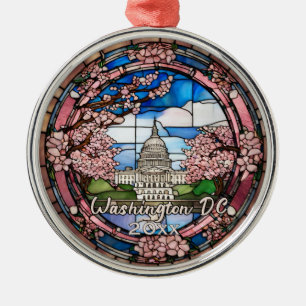 Custom Washington DC Dated Cherry Blossom  Metal Ornament