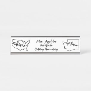 Custom Washington State US Home Line Art Desk Name Plate