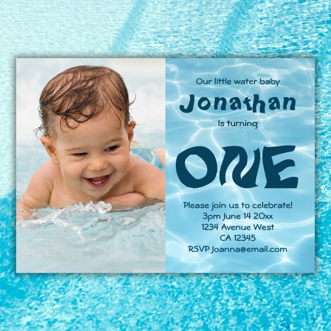 Custom water baby photo 1st birthday party invitation (Creator Uploaded)