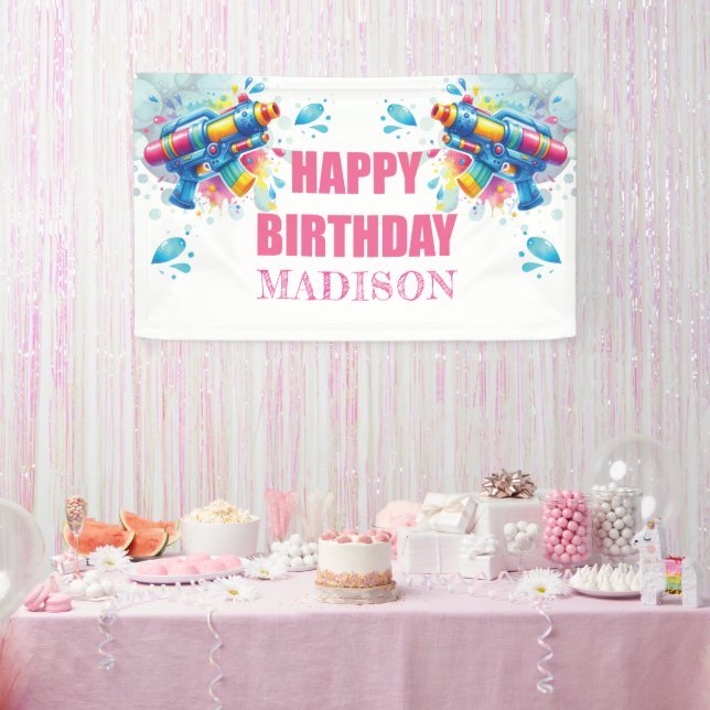 Custom Water Gun Summer Girl Birthday Banner (Party)