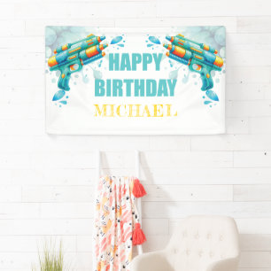 Custom Water Gun Summer Kids Birthday Banner